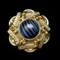 1928 Vintage Brooch Pin Mid Century Blue Striped Art Glass Stone Aventurine Striking