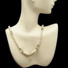 Vintage Faux Pearl Necklace Mid Century Crystal Pendant Rhinestone Rondelles Teardrops