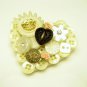 Large Vintage Heart Brooch Pin Mid Century Pretty Applied Buttons Roses Hearts Rhinestones