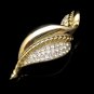 GEM CRAFT Vintage Brooch Pin Mid Century Rhinestones Extra Large Curved Leaf