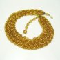 Vintage Glass Beads Choker Necklace Mid Century Yellow Braided Wide 12 Multi Strands