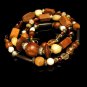 Vintage Necklace Large Wood Glass Metal Polished Gemstones Beads Long Length