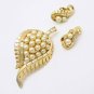 CROWN TRIFARI Pat Pend 1954 Mid Century Vintage Brooch Pin Earrings Faux Pearl Leaves