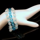 JAPAN Vintage Glass Crystal Beads Bracelet Mid Century White Aqua 3 Strands Gorgeous