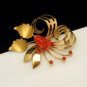 Mid Century Italy 18K 750 Gold Red Coral Rose Brooch Pin Pendant Swirled Flower Vintage
