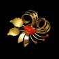 Mid Century Italy 18K 750 Gold Red Coral Rose Brooch Pin Pendant Swirled Flower Vintage