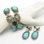 Vintage Faux Turquoise Bracelet Earrings Mid Century Nouveau Style Set Silvertone Large
