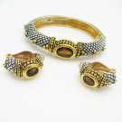 Vintage Bangle Bracelet Earrings Mid Century Topaz Glass Rhinestones