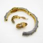 Vintage Bangle Bracelet Earrings Mid Century Topaz Glass Rhinestones