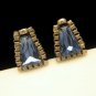 Vintage Large Blue Glass Earrings Book Chain Trim Silvertone Very Unique
