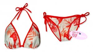 New Red White Hawaiian String Bikini Top & Matching Tie Sides Bottom