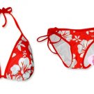 New Red White Hawaiian String Bikini Top & Matching Tie Sides Bottom