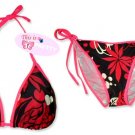 New Pink Black Tropical String Bikini Top & Matching Tie Sides Bottom