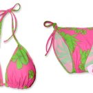 New Hot Pink Green Tropical String Bikini Top & Matching Tie Sides Bottom