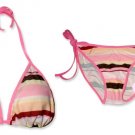 New Pink Black Stripes String Bikini Top & Matching Tie Sides Bottom