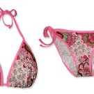 New Pink Green Paisley String Bikini Top & Matching Tie Sides Bottom