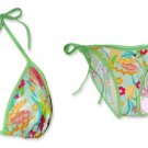 New Green Rainbow Flower String Bikini Top & Matching Tie Sides Bottom