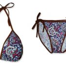 New Brown Purple Paisley String Bikini Top & Matching Tie Sides Bottom