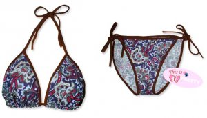 New Brown Purple Paisley String Bikini Top & Matching Tie Sides Bottom