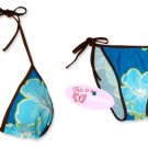 New Brown Blue Tropical String Bikini Top & Matching Tie Sides Bottom