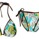 New Brown Blue-Green Tropical String Bikini Top & Matching Tie Sides Bottom