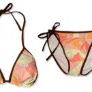 New Brown Orange Daisy String Bikini Top & Matching Tie Sides Bottom