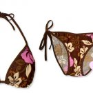 New Brown Pink Tropical String Bikini Top & Matching Tie Sides Bottom