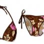 New Brown Pink Tropical String Bikini Top & Matching Tie Sides Bottom