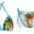 New Blue Hawaiian Tropical String Bikini Top & Matching Tie Sides Bottom