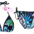 New Dark Blue Tropical String Bikini Top & Matching Tie Sides Bottom