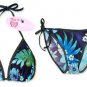 New Dark Blue Tropical String Bikini Top & Matching Tie Sides Bottom