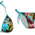 New Blue Purple Tropical String Bikini Top & Matching Tie Sides Bottom