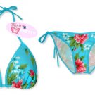 New Blue Pink Tropical String Bikini Top & Matching Tie Sides Bottom