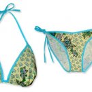 New Blue Yellow Paisley String Bikini Top & Matching Tie Sides Bottom