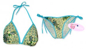 New Blue Yellow Paisley String Bikini Top & Matching Tie Sides Bottom