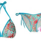 New Blue Pink Paisley String Bikini Top & Matching Tie Sides Bottom