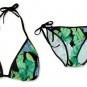 New Black Green Tropical String Bikini Top & Matching Tie Sides Bottom