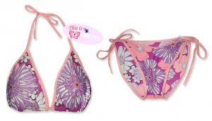 New Pink Purple Tropical String Bikini Top & Matching Tie Sides Bottom