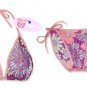 New Pink Purple Tropical String Bikini Top & Matching Tie Sides Bottom