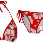New Red Hawaiian String Bikini Top With Matching Tie Sides Bottom & Cover Skirt