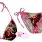 New Pink Tropical String Bikini Top With Matching Tie Sides Bottom & Cover Skirt