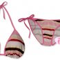 New Pink Stripes String Bikini Top With Matching Tie Sides Bottom & Cover Skirt