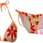 New Orange Red Hawaiian String Bikini Top With Matching Tie Sides Bottom & Cover Skirt