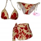 New Mocha Brown Tropical String Bikini Top With Matching Tie Sides Bottom & Cover Skirt