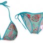 New Blue Pink Paisley String Bikini Top With Matching Tie Sides Bottom & Cover Skirt