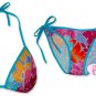 New Blue-Pink Tropical String Bikini Top With Matching Tie Sides Bottom & Cover Skirt