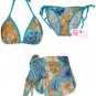 New Blue-Orange Tropical String Bikini Top With Matching Tie Sides Bottom & Cover Skirt