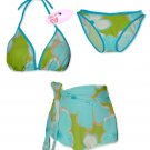 New Blue-Green Tropical String Bikini Top With Matching Bottom & Cover Skirt
