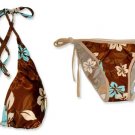 New Brown Blue Halter Bikini Top & Matching Tie Sides Bottom