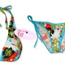 New Blue Hawaiian Tropical Halter Bikini Top & Matching Tie Sides Bottom